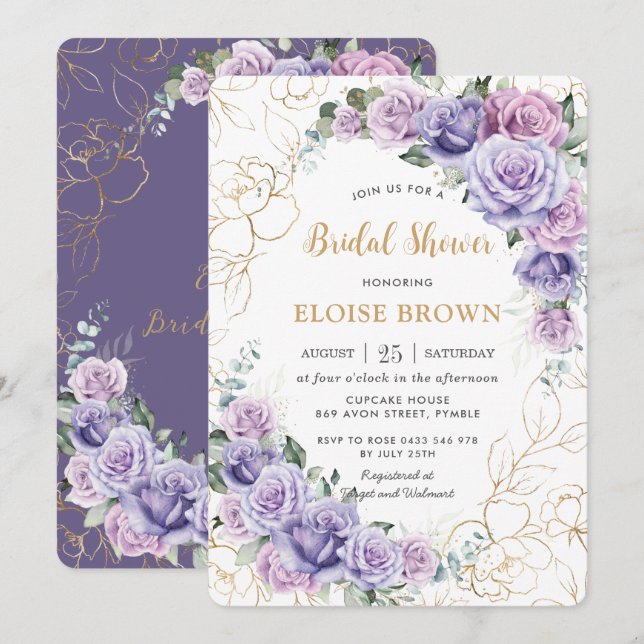 Elegant Lila Lilac Lavender Ro Möhippa Inbjudningar (Fram/baksida)