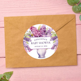 Elegant Lila Lilac Modern Rustic Baby Shower Runt Klistermärke