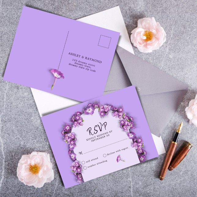 Elegant Lila Lilac MoonArch Blommigts No Menu OSA Helg Vykort (Skapare uppladdad)