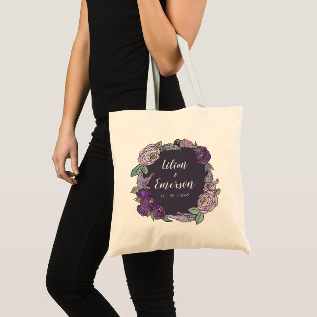 Elegant Lila Lilac och Lavender Blommigt Bröllop Tygkasse (Framsida (produkt))