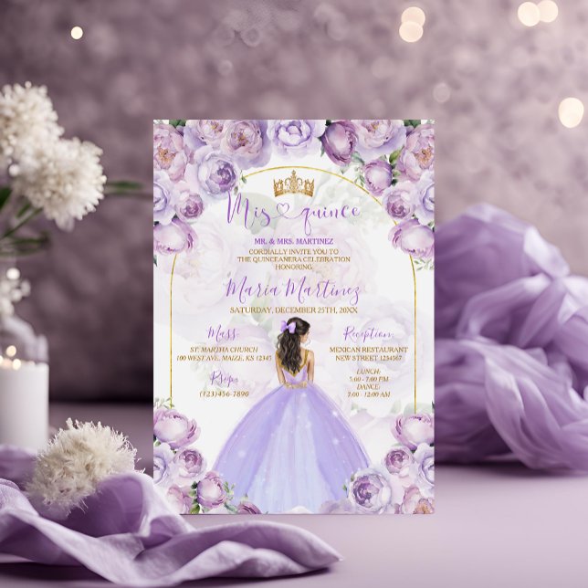 Elegant Lila Lilac Princess Dacks Mis Quince Inbjudningar (Skapare uppladdad)