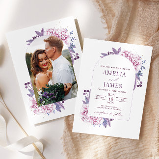Elegant Lila Lilac Watercolor Photo Arch Inbjudningar