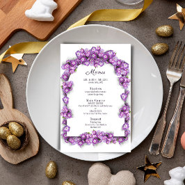 Elegant Lila Lilac WhiteArch Blommigt Bröllop Menu