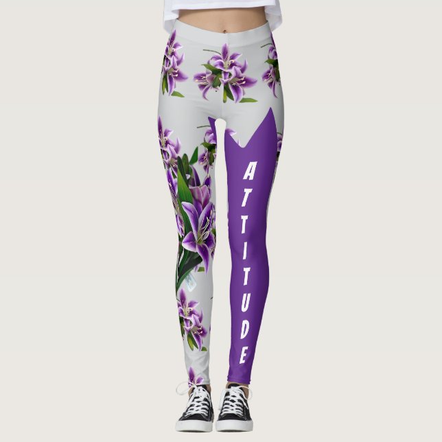 Elegant Lila Lily Blommigt Anpassningsbar Premium  Leggings (Framsida)