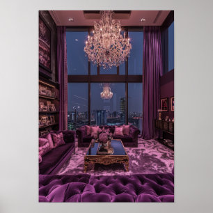 Elegant Lila Living Room Grand Chandelier Poster