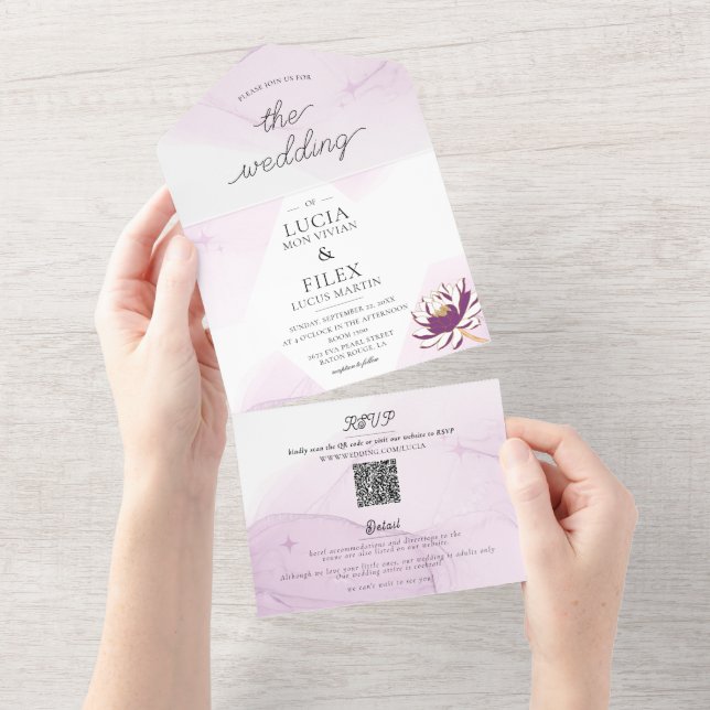 Elegant Lila Lotus Mini Blommigt Bröllop (Avrivbar del)