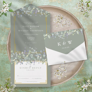 Elegant Lila Lövverk Salvia Grön Monogram Bröllop