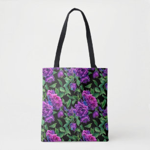 Elegant lila magenta vattenfärgsblommor blommigtar tygkasse