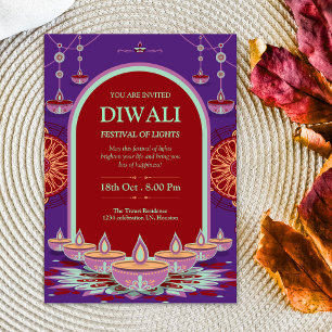 Elegant lila mandala Diwali Festival Ljus Inbjudningar
