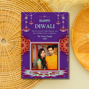 Elegant lila mandala Diwali Festival Ljus Julkort