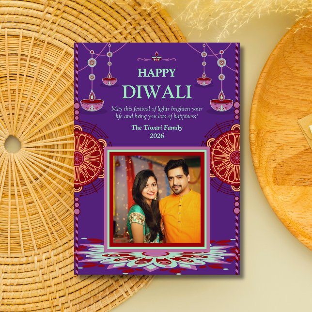 Elegant lila mandala Diwali Festival Ljus Julkort (Skapare uppladdad)