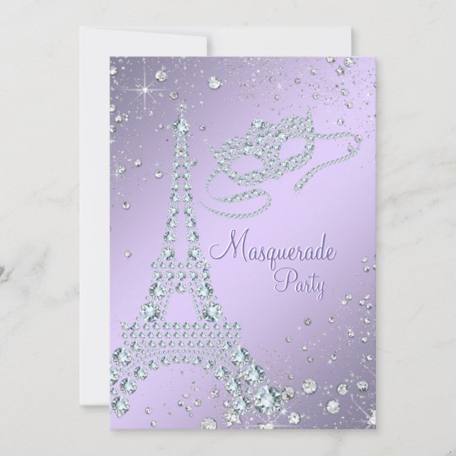 Elegant lila maskeradbal i Paris Inbjudningar (Framsida)