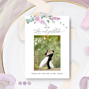 Elegant Lila, Mauve Pastel Blommigt Bröllop Photo Tack Kort
