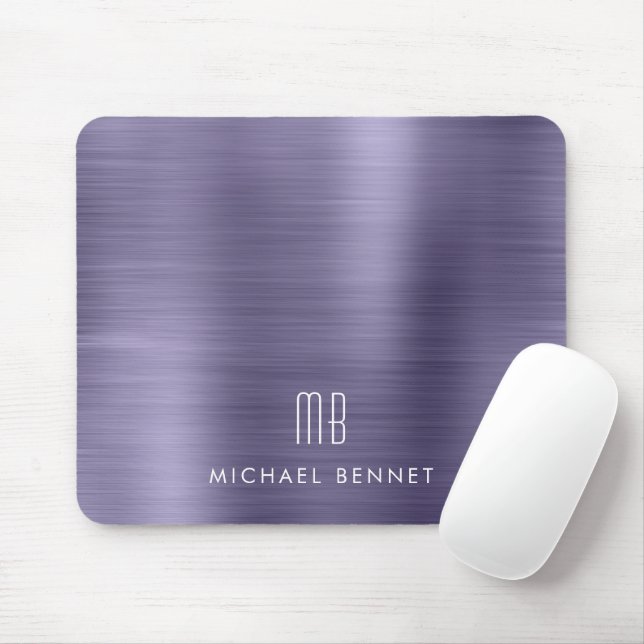 Elegant Lila Metallic Monogram Namn Musmatta (Med mus)