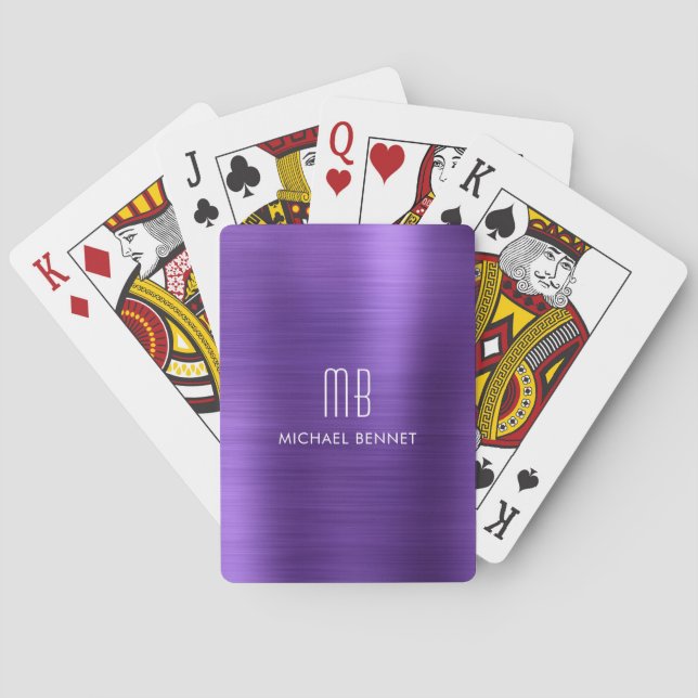 Elegant lila metallisk monogramnamn casinokort (Baksidan)