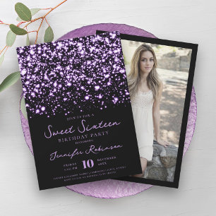 Elegant Lila Midnight Glam Photo Sweet 16 Inbjudningar