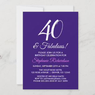 Elegant Lila Minimalist 40 och Fabulous Birthday Inbjudningar