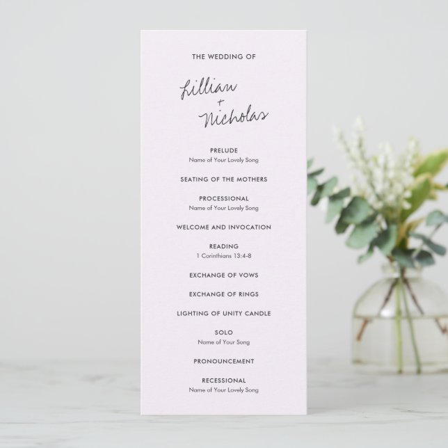 Elegant Lila Modern Bröllop Program (Stående Fram)