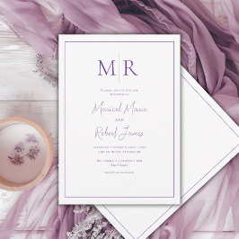 Elegant lila modern bröllopsmonogram inbjudningar