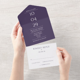 Elegant lila monogram minimalist bröllopsdatum