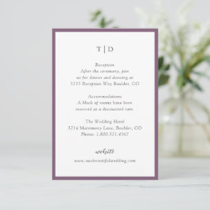 Elegant Lila Monogram Modern Bröllop Tilläggskort