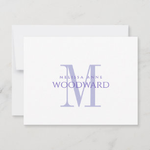 Elegant lila monogram platt anteckningskort
