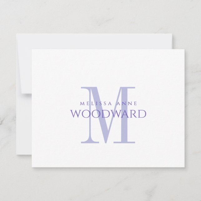 Elegant lila monogram platt anteckningskort (Framsida)