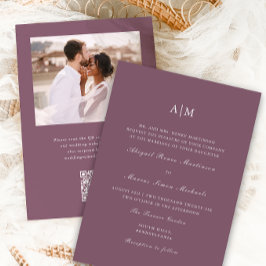 Elegant Lila Monogram QR Osa Photo Bröllop Inbjudningar