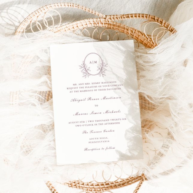 Elegant Lila Monogram QR Osa Photo Bröllop Inbjudningar (Skapare uppladdad)
