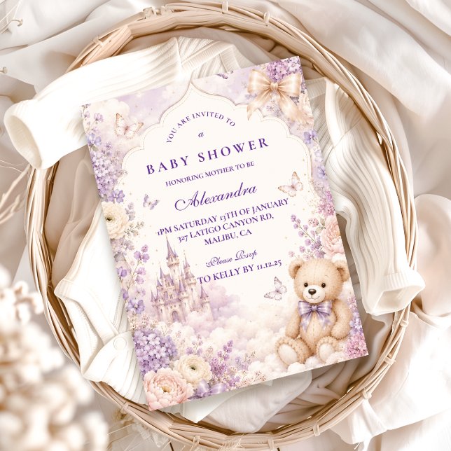 Elegant lila nallebabyshower inbjudningar (Skapare uppladdad)
