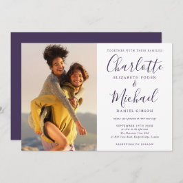 Elegant Lila Namnteckning skript Photo Bröllop Inbjudningar