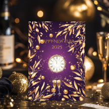 Elegant lila nyårsafton med guld bladverk