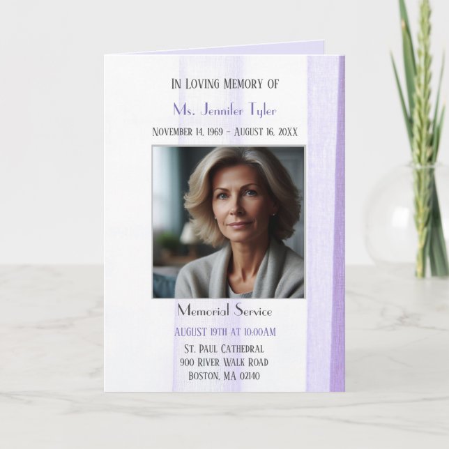 Elegant Lila Obituary Bereavement Service Program (Framsida)