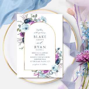 Elegant Lila och Blå Blommigt Arch Bröllop Inbjudningar