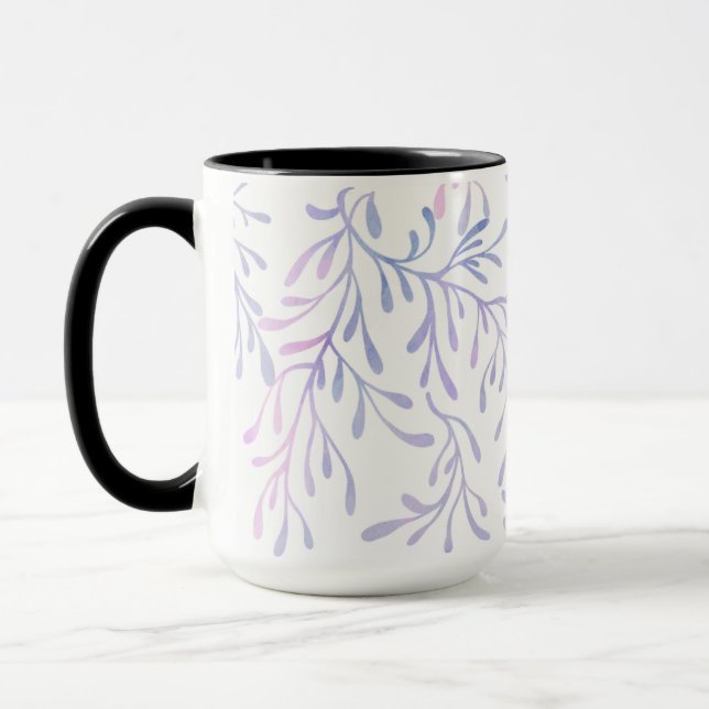 Elegant lila och blå botanisk bladsmönster  mugg (Vänster)