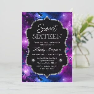 Elegant lila och blå galaxmarmor Sweet Sixteen Inbjudningar