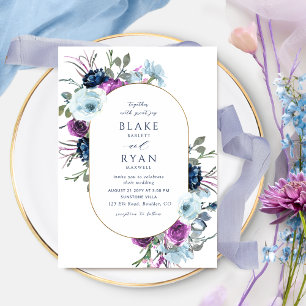 Elegant Lila och Bröllop av ovala Blommigtar Inbjudningar