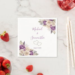 Elegant lila och elfenbensvit bröllopsros pappersservett