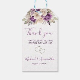 Elegant lila och elfenbensvit bröllopsros presentetikett