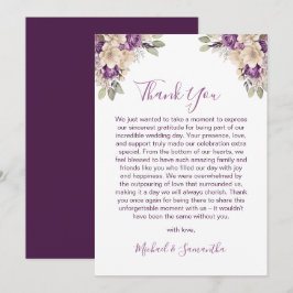 Elegant lila och elfenbensvit bröllopsros tack kort