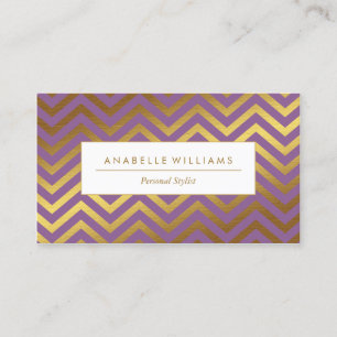 Elegant Lila och Faux guldfoil Chevrons Visitkort