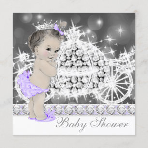 Elegant lila och grå prinsessa baby shower inbjudningar