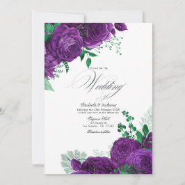Elegant lila och grön blomsterbröllop QR-kod Inbjudningar