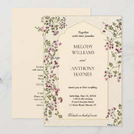 Elegant lila och grön blomsterbröllopsinbjudan inbjudningar