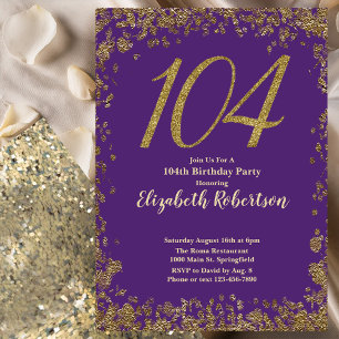 Elegant lila och guld 104-årsdag inbjudningar