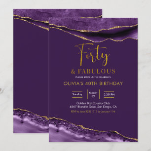 Elegant Lila och Guld 40 och Fabulous Inbjudningar