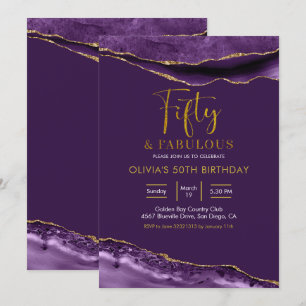 Elegant Lila och Guld 50 och Fabulous Inbjudningar