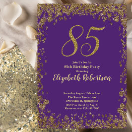 Elegant lila och guld 85-årsdag inbjudningar
