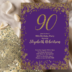 Elegant lila och guld 90-årsdag inbjudningar
