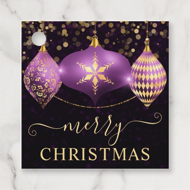 Elegant Lila och Guld Baubles jul Gåvor Etiketter (Framsida)